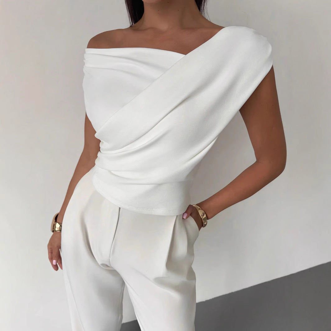 T-shirt sans manches de couleur unie et tendance pour femme