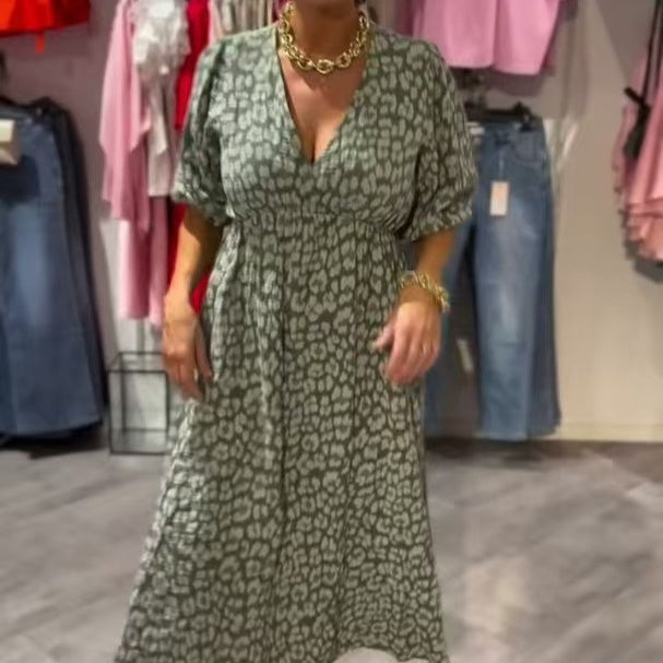 Robe imprimée grande taille à col en V pour femme