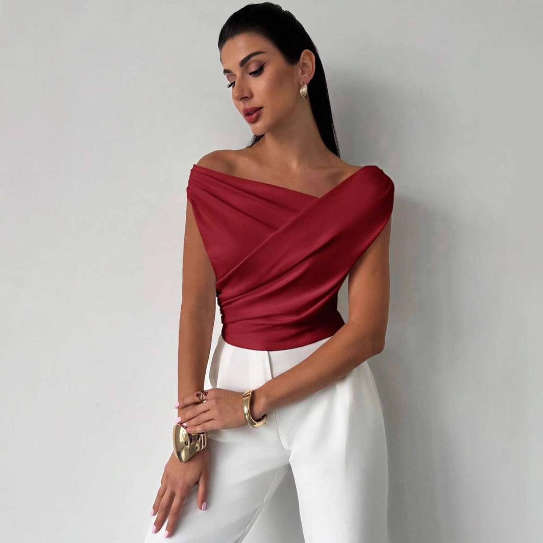 T-shirt sans manches de couleur unie et tendance pour femme