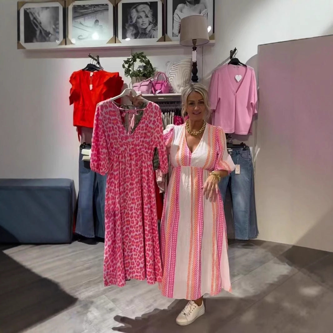 Robe imprimée grande taille à col en V pour femme