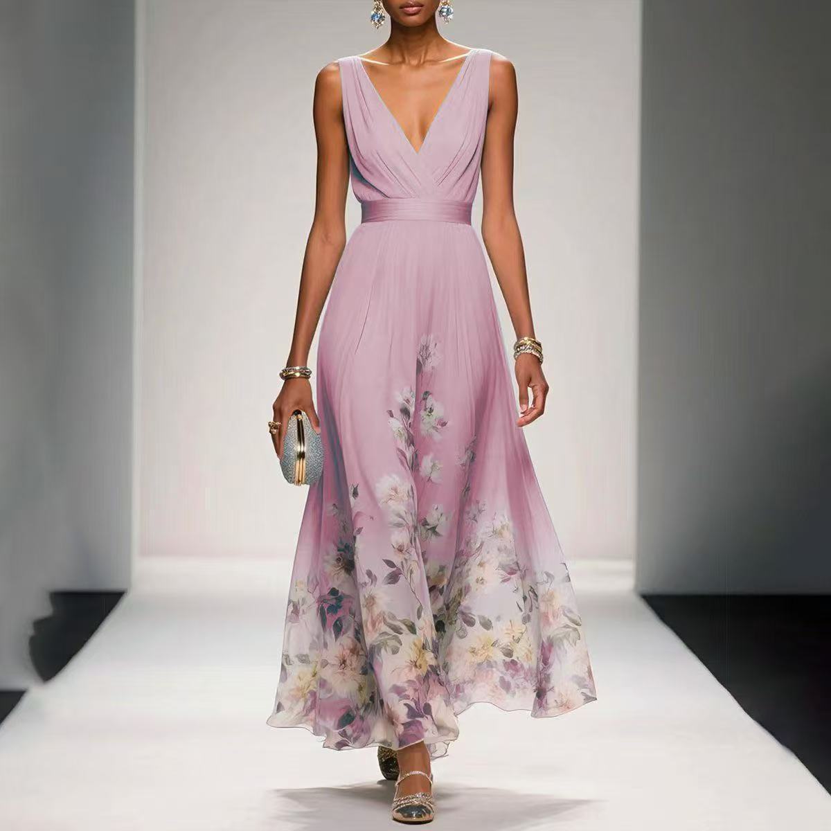 Robe de Soirée Élégante Col V à Découpes Croisées