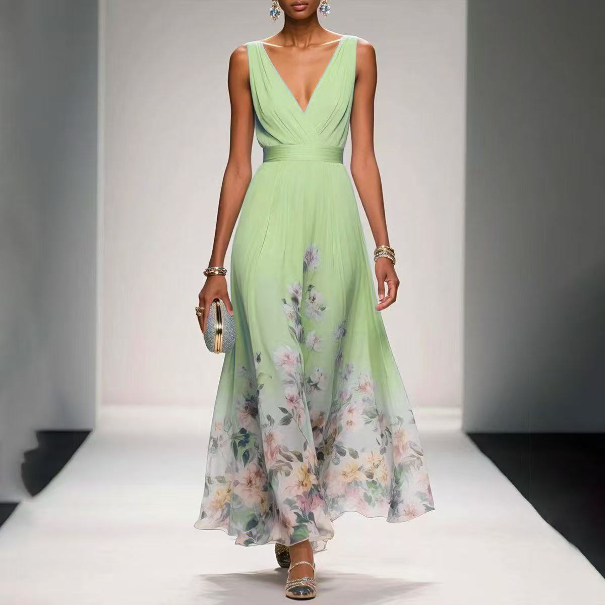 Robe de Soirée Élégante Col V à Découpes Croisées