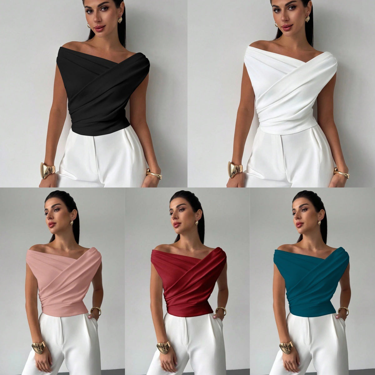 T-shirt sans manches de couleur unie et tendance pour femme