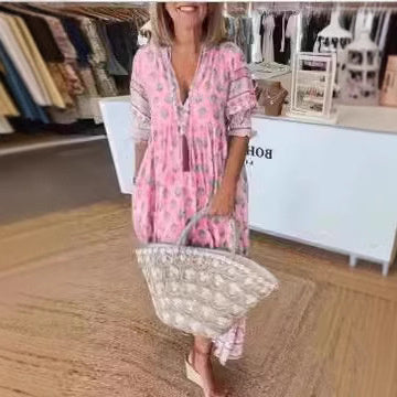 Robe Boho Plage – Manches Lanternes et Imprimé Estival