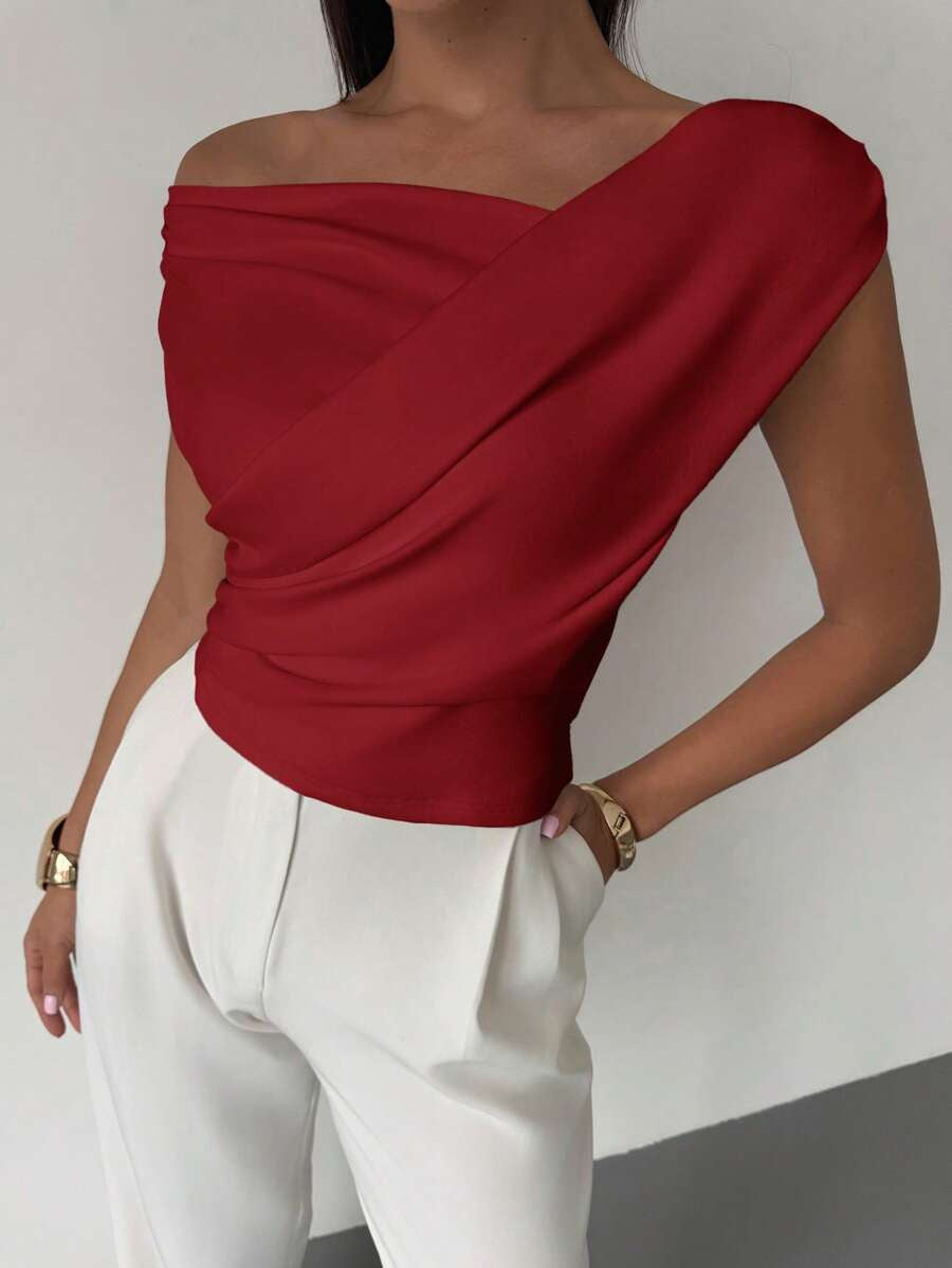 T-shirt sans manches de couleur unie et tendance pour femme