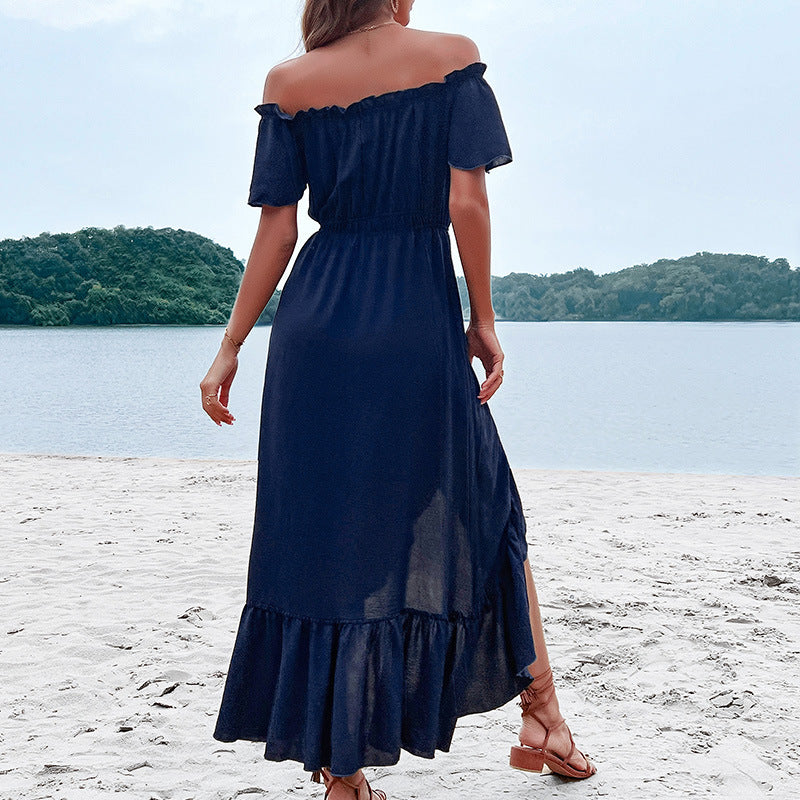 Robe Femme Fashion - Épaules Dénudées & Manches Volantées Irrégulières