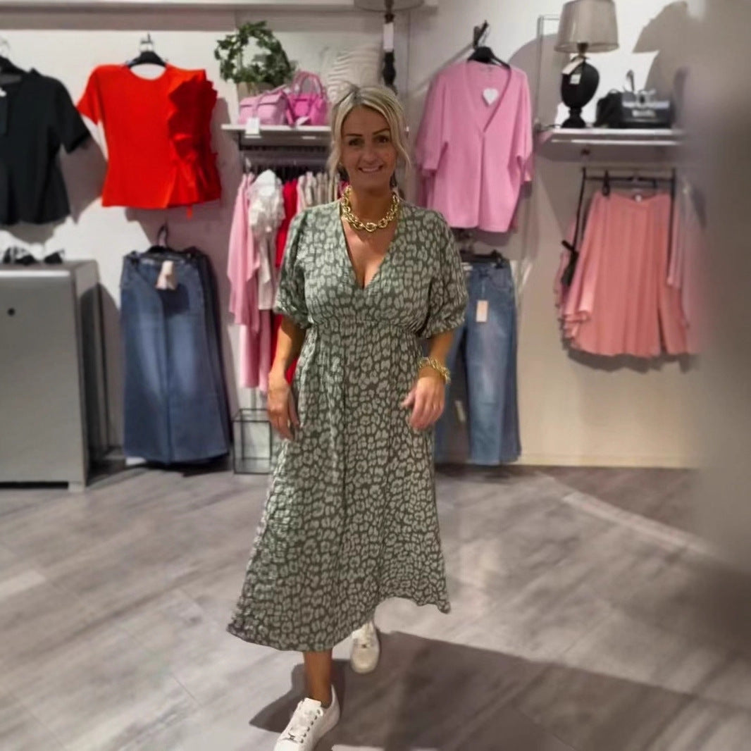 Robe imprimée grande taille à col en V pour femme