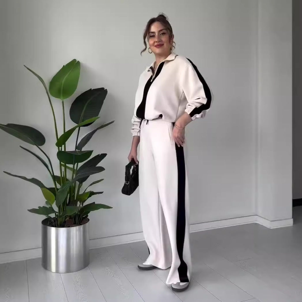 Ensemble Décontracté Femme – Pull & Pantalon Bicolore