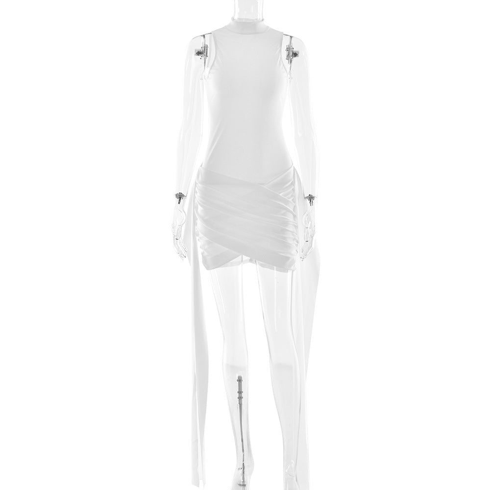 Robe Moulante Courte Sans Manches – Fente Latérale & Détail à Nouer