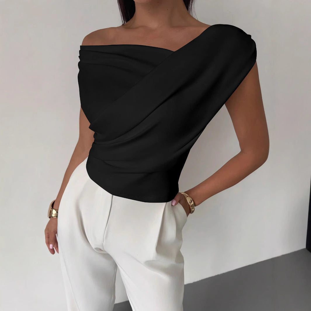 T-shirt sans manches de couleur unie et tendance pour femme