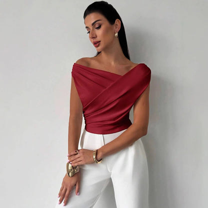 T-shirt sans manches de couleur unie et tendance pour femme