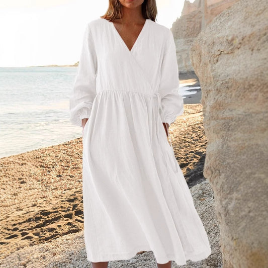 Robe Ample en Coton et Lin – Couleur Unie