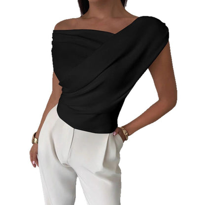 T-shirt sans manches de couleur unie et tendance pour femme