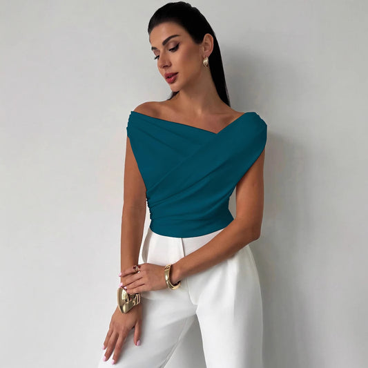 T-shirt sans manches de couleur unie et tendance pour femme