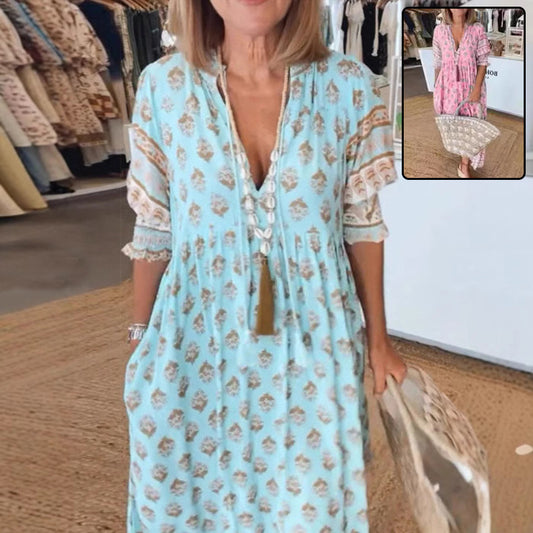 Robe Boho Plage – Manches Lanternes et Imprimé Estival