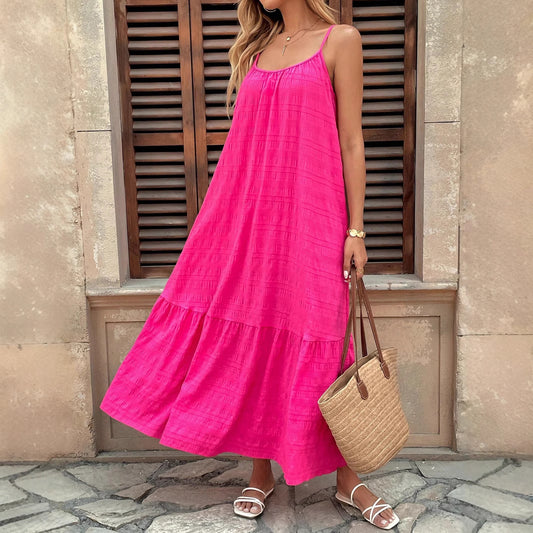 Robe Longue à Volants avec Bretelles et Cordon Ajustable