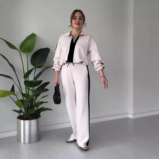 Ensemble Décontracté Femme – Pull & Pantalon Bicolore