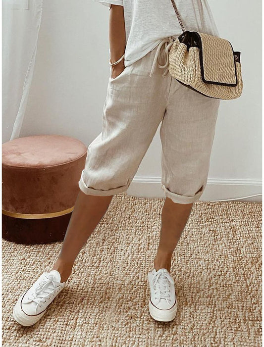 Pantalon en coton et lin avec poches élastiquées – Style décontracté